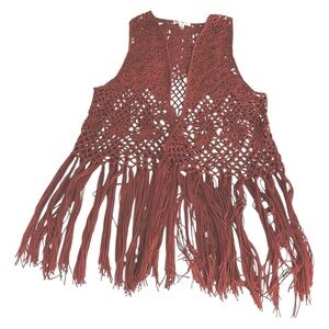 BLL New York | Crochet Fringe Vest in Terracotta Sz M EUC